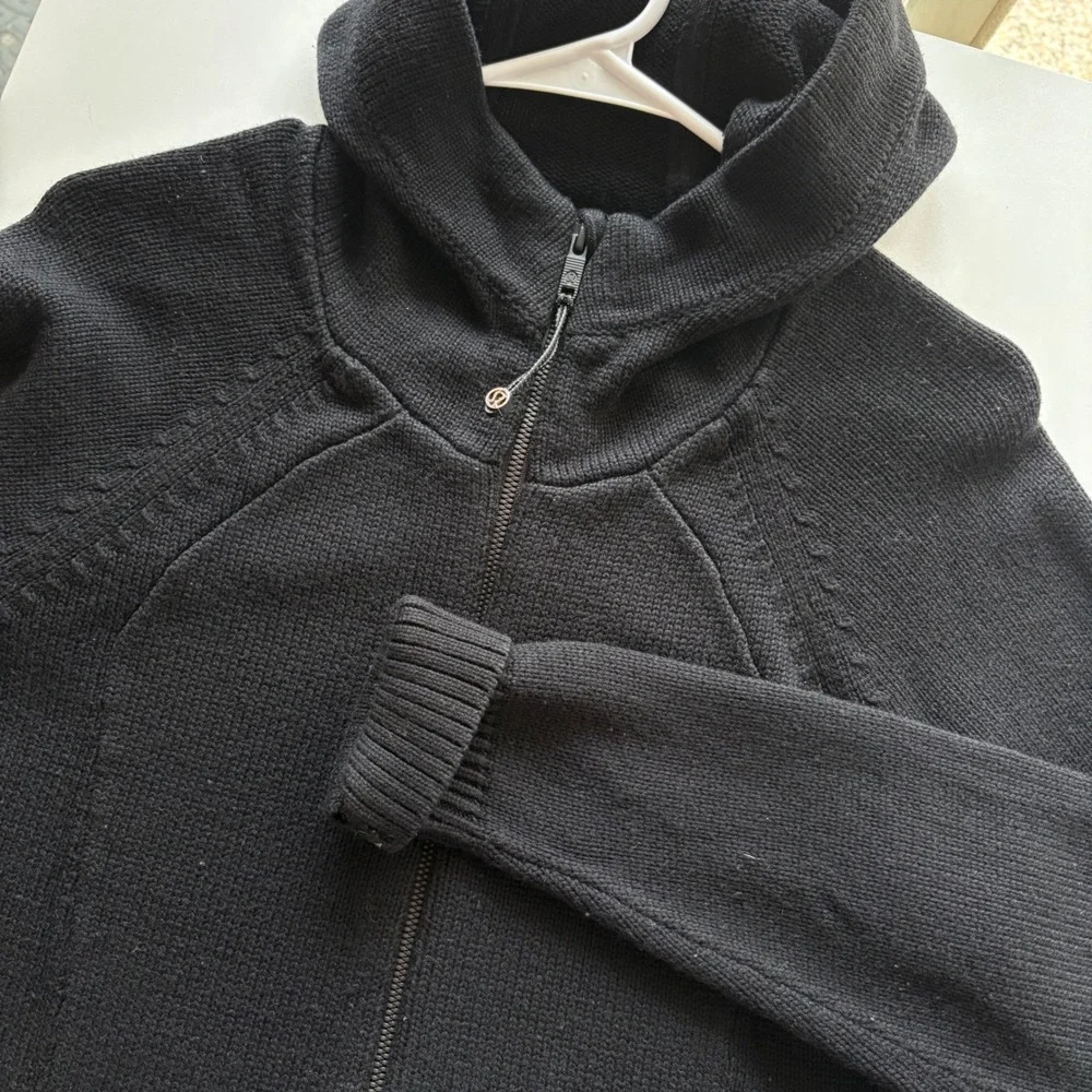 Lululemon‎ Knit Full Zip Hoodie Women Black Cashmere Blend Ribbed Sweater
